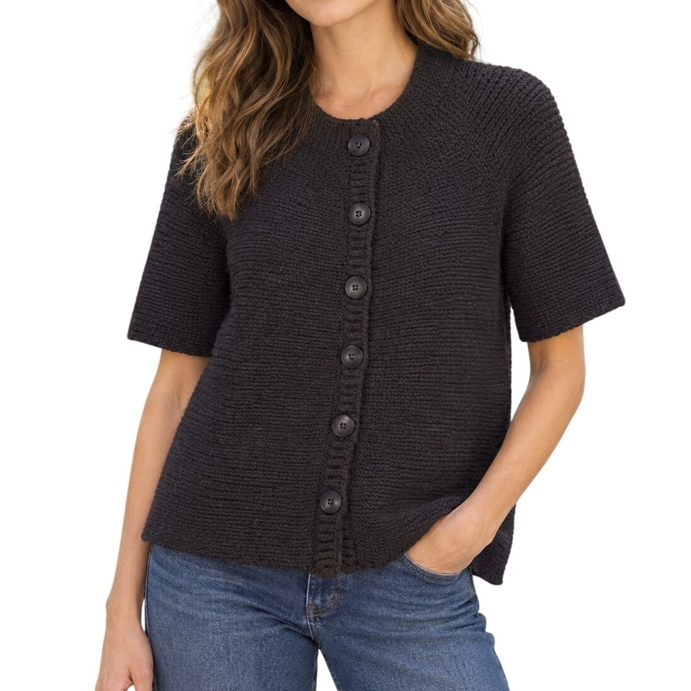 Vince Cardigan Sweater Womens XS Brown Wool Blend Chunky Rib Knit Button Front